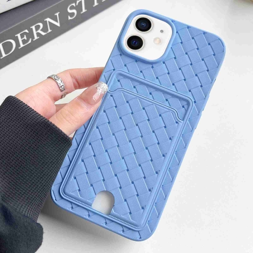 

For iPhone 11 Weave Texture Card Slot Skin Feel Phone Case with Push Card Hole(Sky Blue)