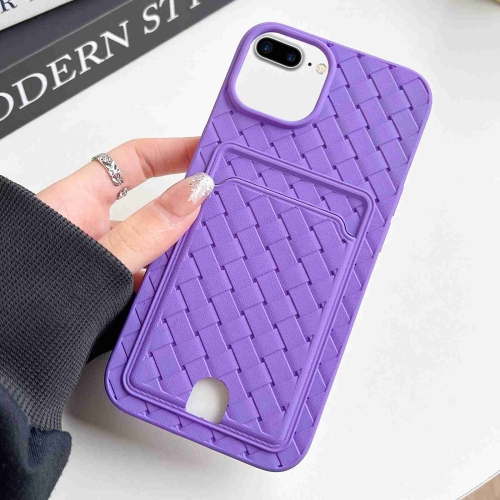 

For iPhone 8 Plus / 7 Plus Weave Texture Card Slot Skin Feel Phone Case with Push Card Hole(Dark Purple)