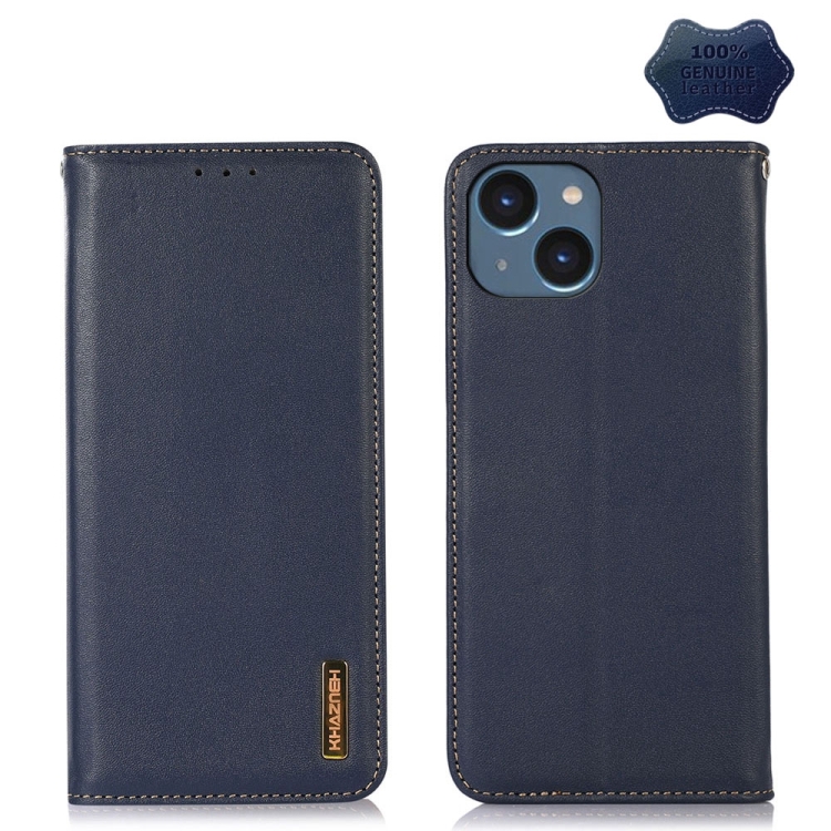 

For iPhone 15 Plus KHAZNEH Nappa Top Layer Cowhide Leather Phone Case(Blue)