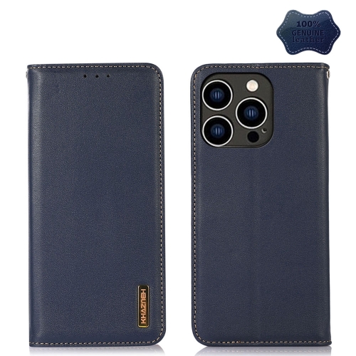 

For iPhone 15 Pro KHAZNEH Nappa Top Layer Cowhide Leather Phone Case(Blue)