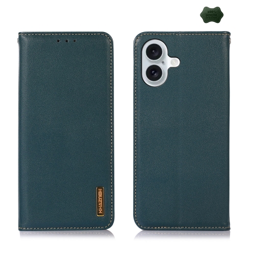 

For iPhone 16 KHAZNEH Nappa Top Layer Cowhide Leather Phone Case(Green)