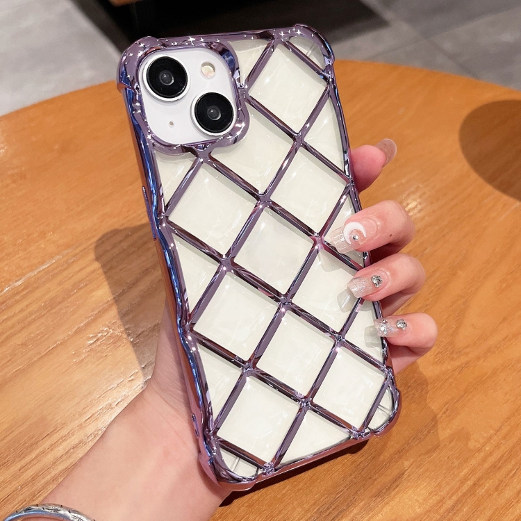 

For iPhone 14 / 13 3D Diamond Lattice Laser Engraving Phone Case(Purple)