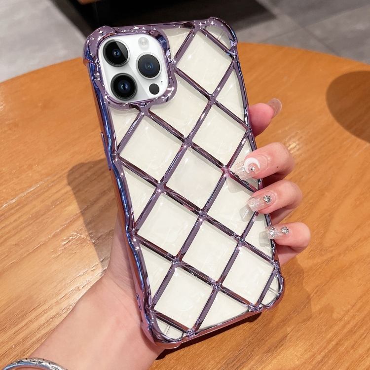 

For iPhone 14 Pro 3D Diamond Lattice Laser Engraving Phone Case(Purple)