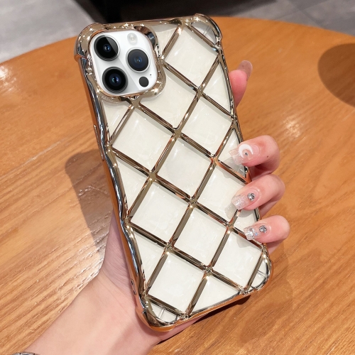 

For iPhone 14 Pro Max 3D Diamond Lattice Laser Engraving Phone Case(Gold)