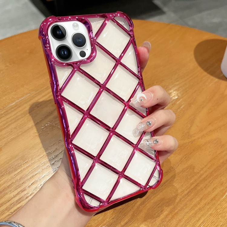 

For iPhone 13 Pro 3D Diamond Lattice Laser Engraving Phone Case(Rose Red)