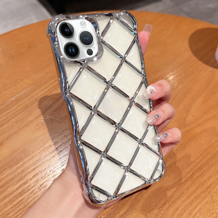 

For iPhone 13 Pro 3D Diamond Lattice Laser Engraving Phone Case(Silver)