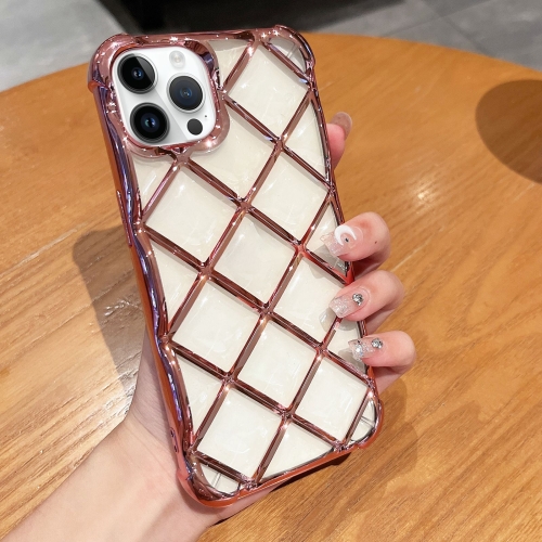 

For iPhone 12 / 12 Pro 3D Diamond Lattice Laser Engraving Phone Case(Pink)