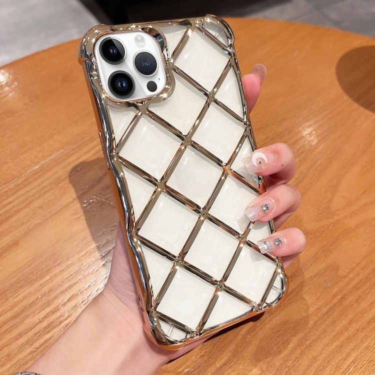 

For iPhone 12 Pro Max 3D Diamond Lattice Laser Engraving Phone Case(Gold)