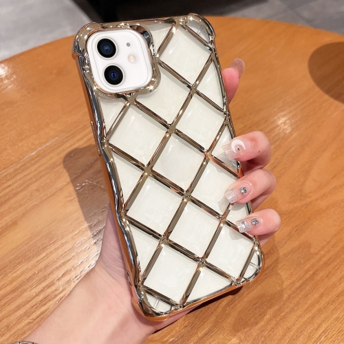 

For iPhone 11 3D Diamond Lattice Laser Engraving Phone Case(Gold)
