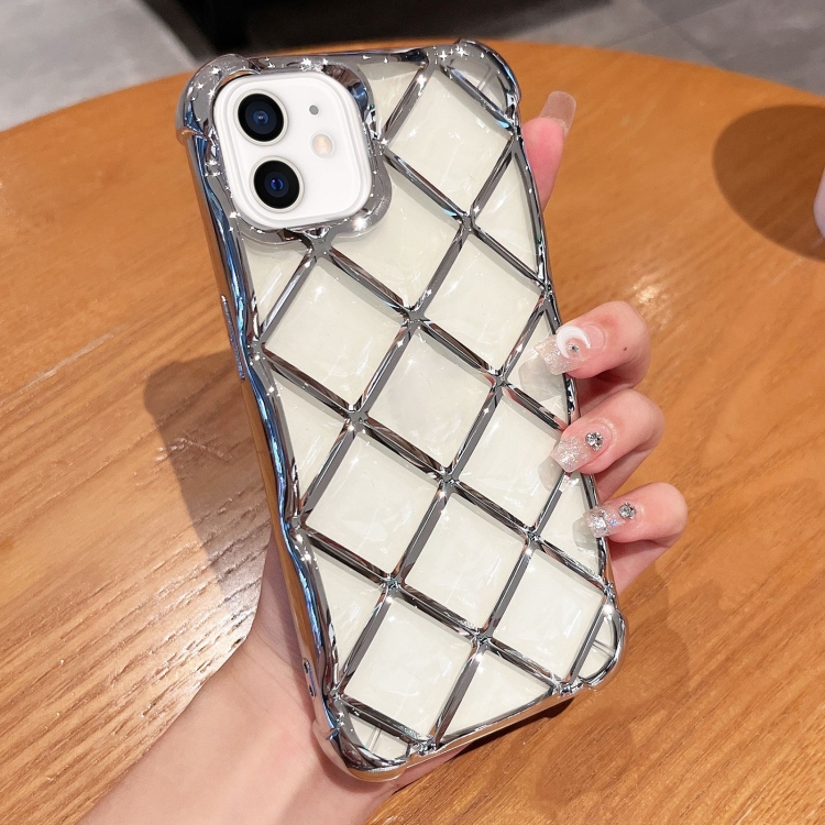 

For iPhone 11 3D Diamond Lattice Laser Engraving Phone Case(Silver)