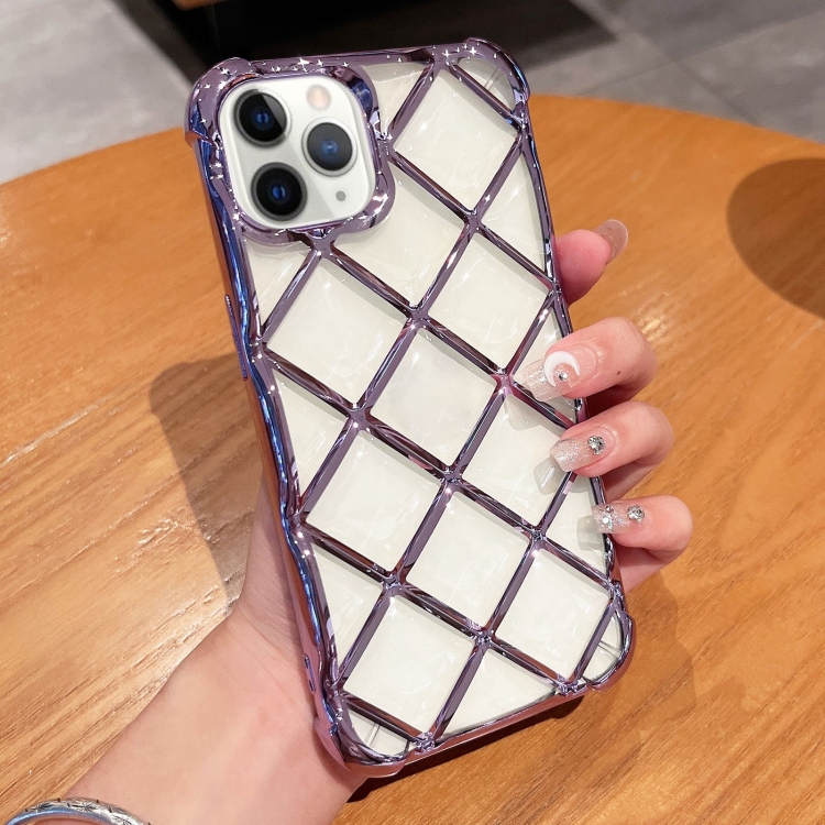 

For iPhone 11 Pro Max 3D Diamond Lattice Laser Engraving Phone Case(Purple)