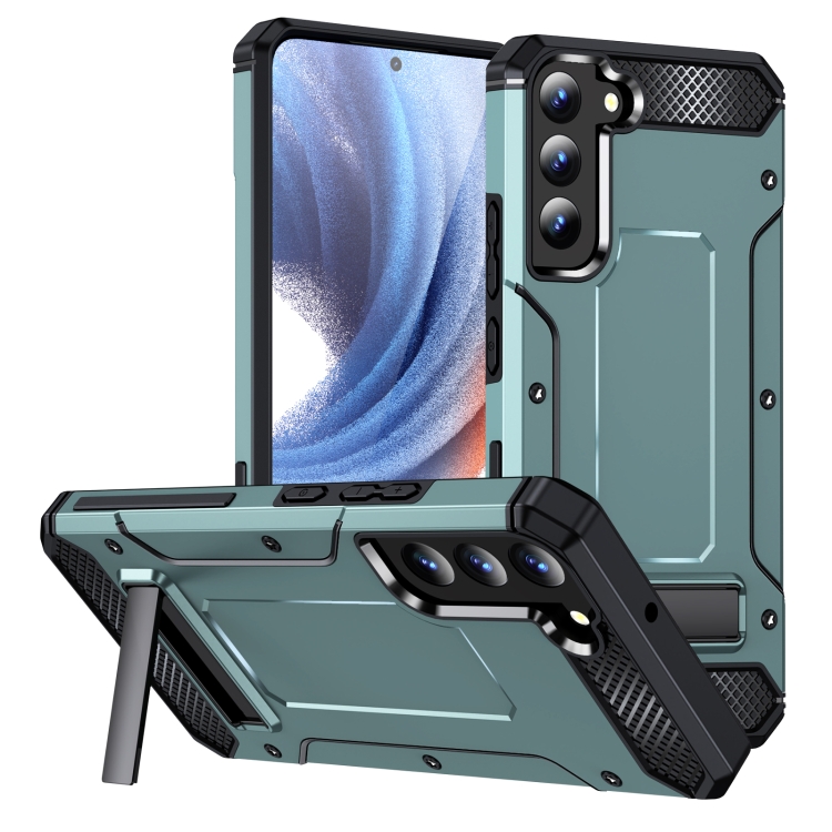 

For Samsung Galaxy S22 5G Matte Holder Phone Case(Dark Green)