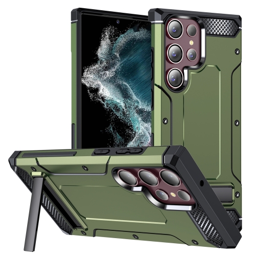 

For Samsung Galaxy S22 Ultra 5G Matte Holder Phone Case(Army Green)