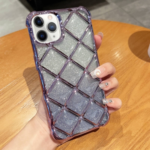 

For iPhone 11 Pro Max 3D Diamond Lattice Laser Engraving Glitter Paper Phone Case(Gradient Purple)