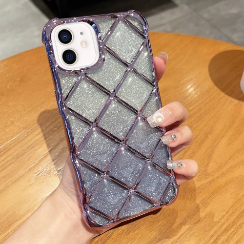 

For iPhone 11 3D Diamond Lattice Laser Engraving Glitter Paper Phone Case(Gradient Purple)