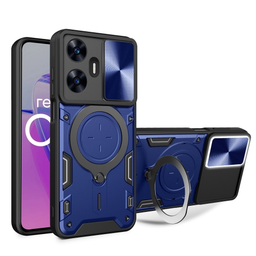 

For Realme C55 4G CD Texture Sliding Camshield Magnetic Holder Phone Case(Blue)