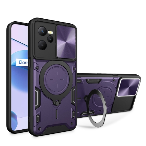 

For Realme C35 CD Texture Sliding Camshield Magnetic Holder Phone Case(Purple)
