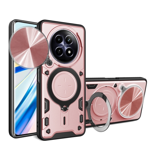 

For Realme 12 5G Global CD Texture Sliding Camshield Magnetic Holder Phone Case(Pink)