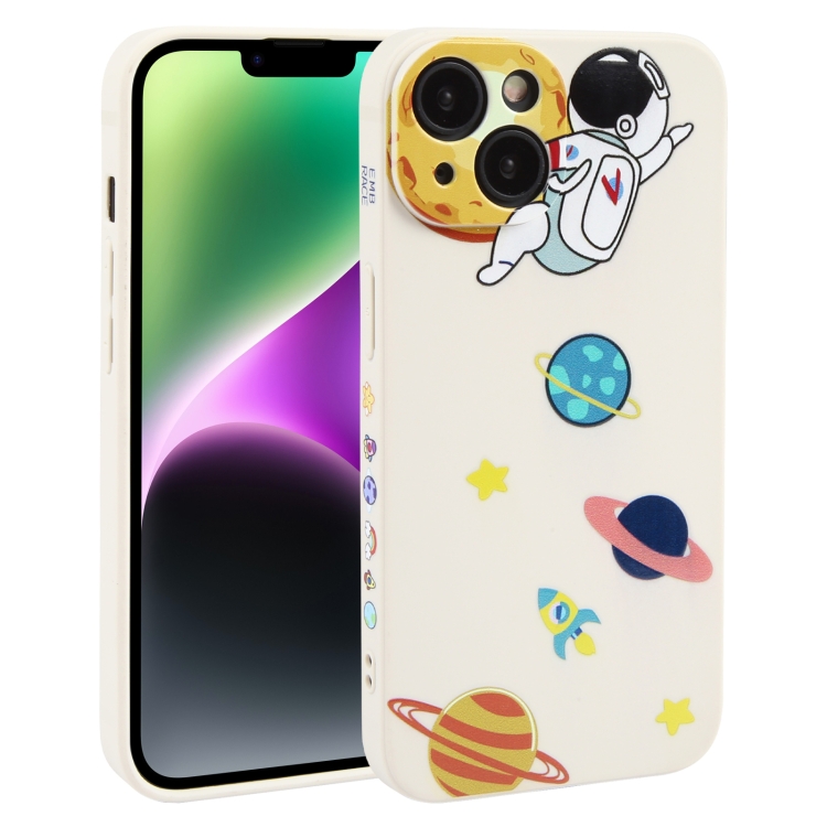 

For iPhone 14 Hug Moon Astronaut Pattern TPU Phone Case(White)