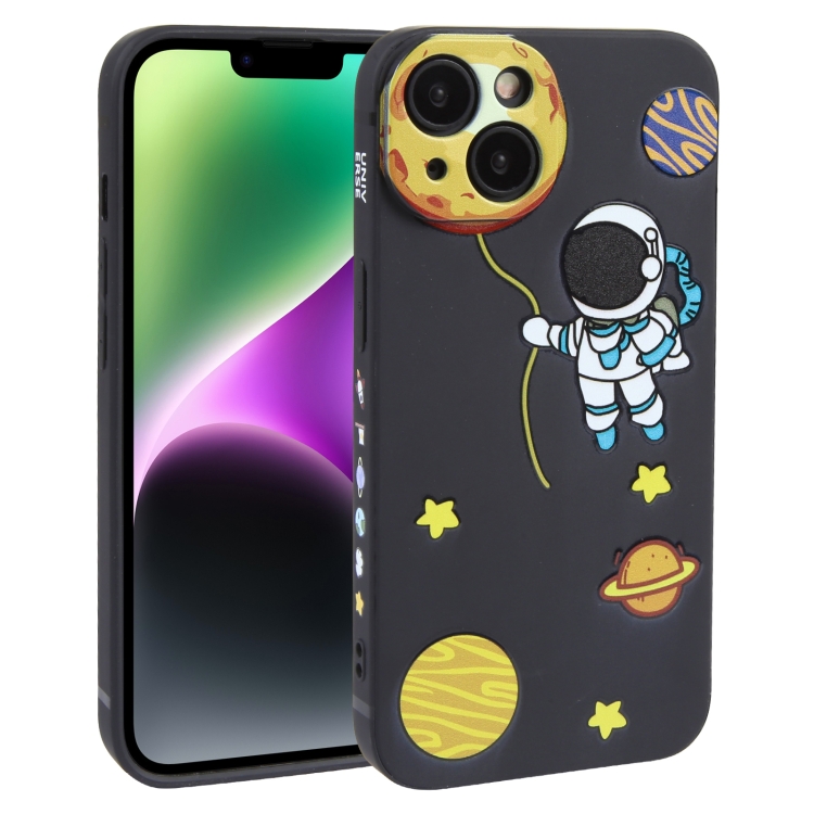 

For iPhone 14 Hug Moon Astronaut Pattern TPU Phone Case(Black)
