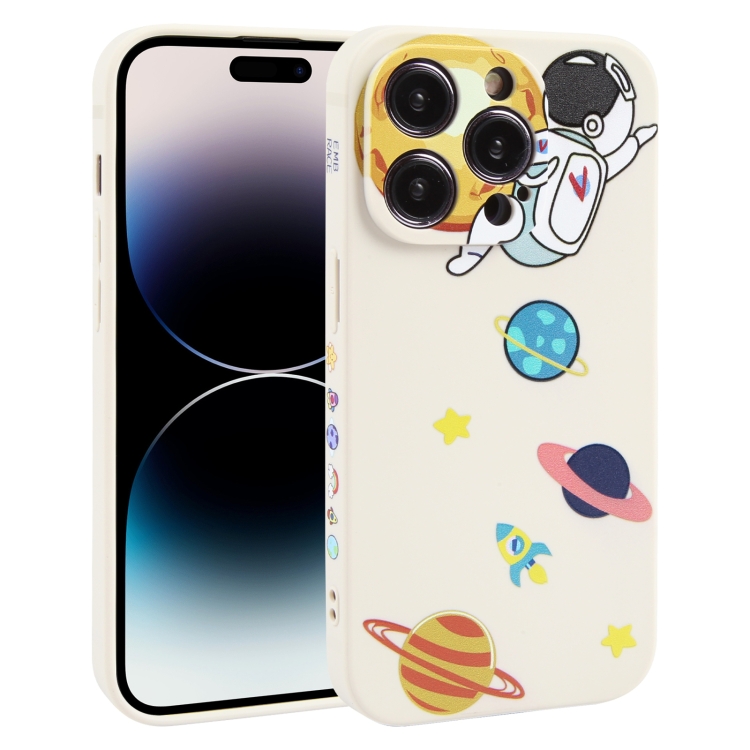

For iPhone 14 Pro Hug Moon Astronaut Pattern TPU Phone Case(White)