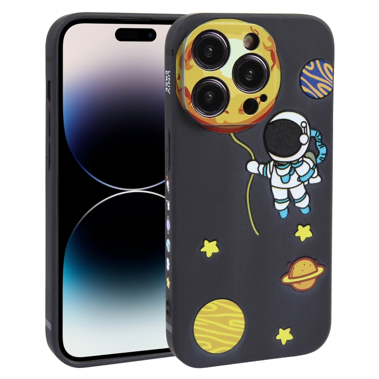 

For iPhone 14 Pro Max Hug Moon Astronaut Pattern TPU Phone Case(Black)