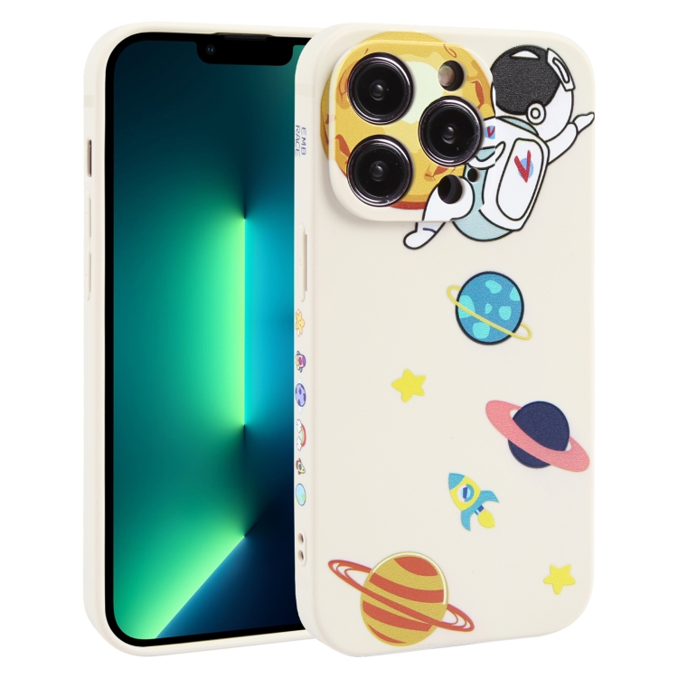

For iPhone 13 Pro Max Hug Moon Astronaut Pattern TPU Phone Case(White)