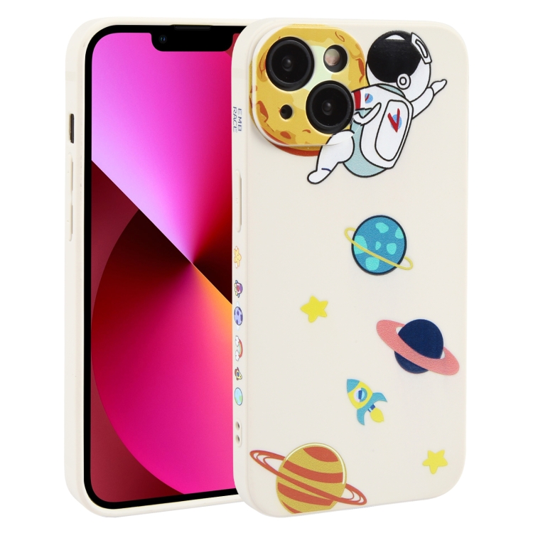 

For iPhone 13 Hug Moon Astronaut Pattern TPU Phone Case(White)