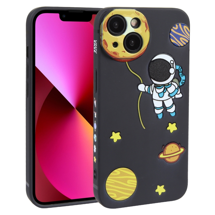 

For iPhone 13 Hug Moon Astronaut Pattern TPU Phone Case(Black)