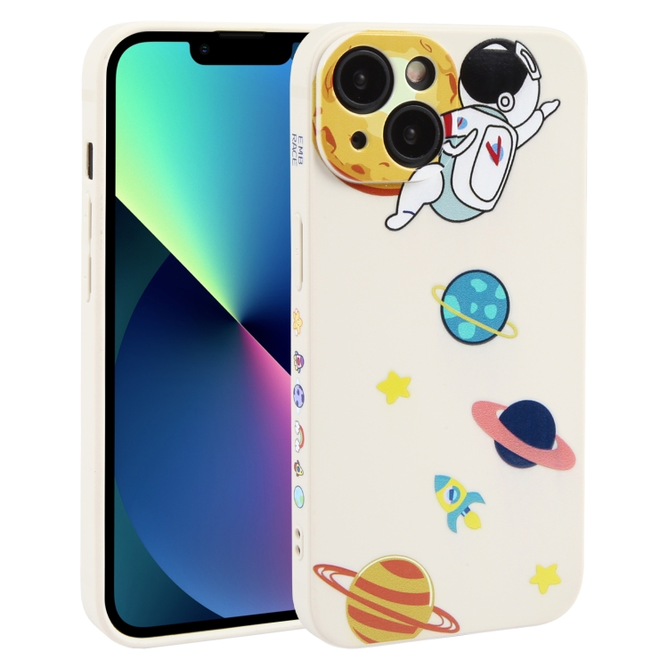 

For iPhone 13 mini Hug Moon Astronaut Pattern TPU Phone Case(White)