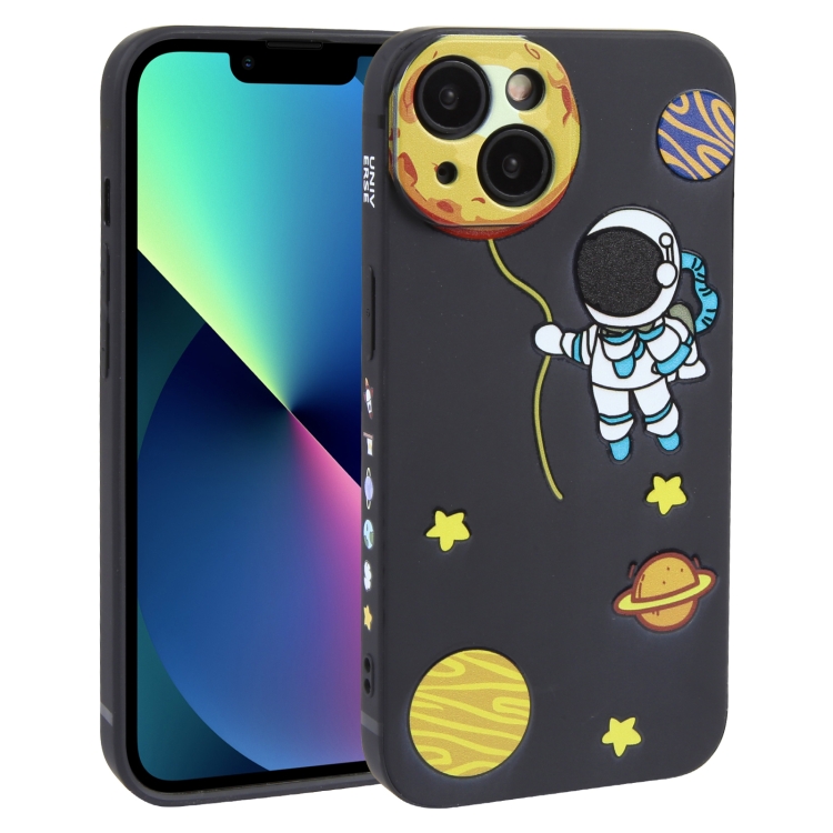 

For iPhone 13 mini Hug Moon Astronaut Pattern TPU Phone Case(Black)