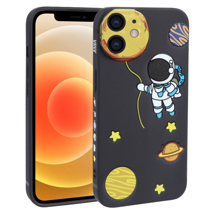 

For iPhone 12 Hug Moon Astronaut Pattern TPU Phone Case(Black)