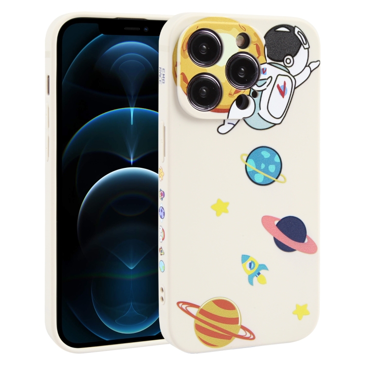 

For iPhone 12 Pro Max Hug Moon Astronaut Pattern TPU Phone Case(White)