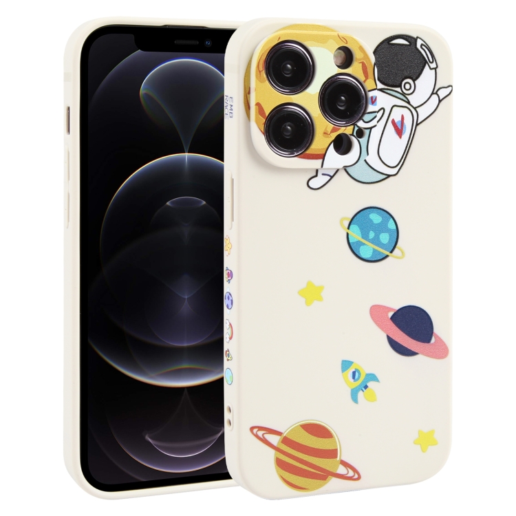 

For iPhone 12 Pro Hug Moon Astronaut Pattern TPU Phone Case(White)