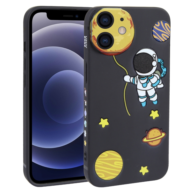 

For iPhone 12 mini Hug Moon Astronaut Pattern TPU Phone Case(Black)