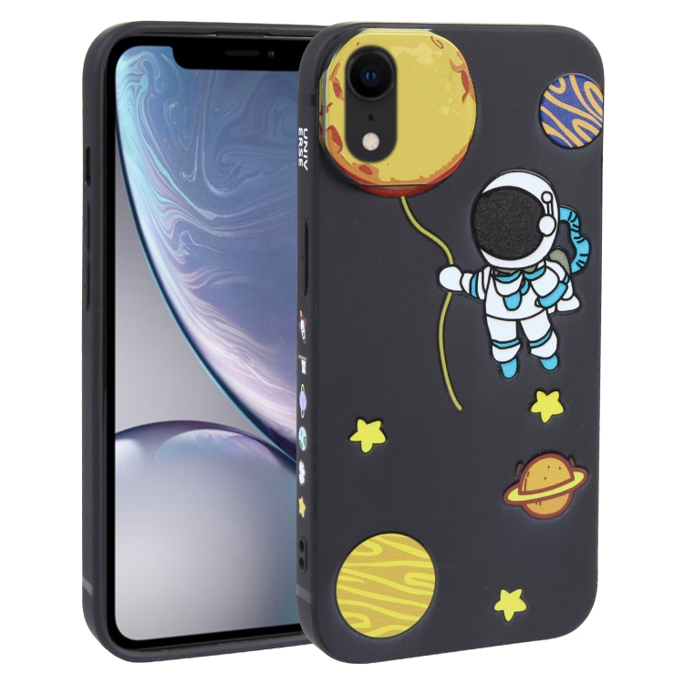 

For iPhone XR Hug Moon Astronaut Pattern TPU Phone Case(Black)