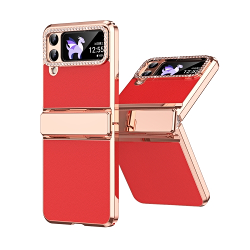 

For Samsung Galaxy Z Flip3 5G Plated Plain Leather Folding Phone Case with Hinge(Red)