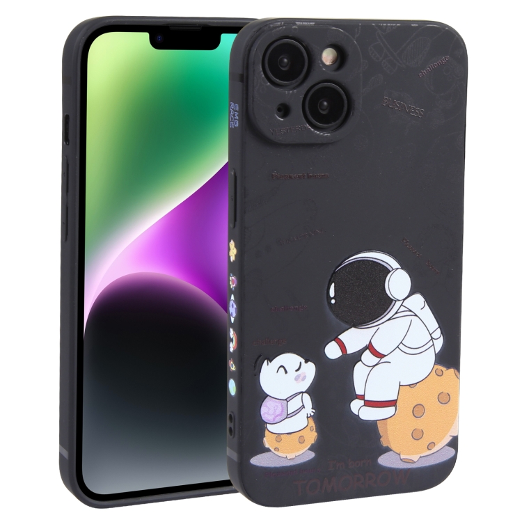 

For iPhone 14 Plus Astronaut Pattern Frosted TPU Phone Case(Black)