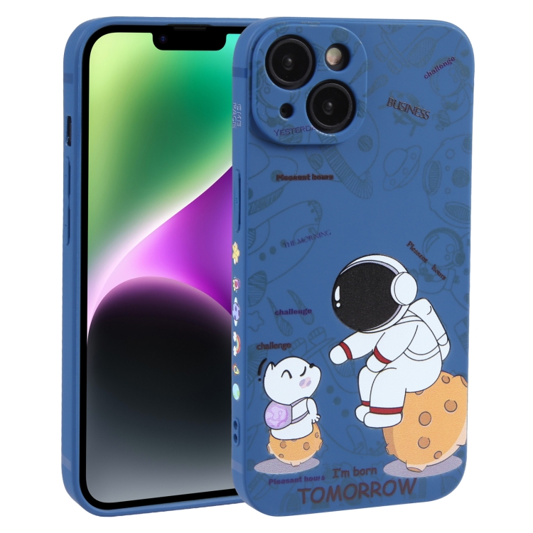 

For iPhone 14 Astronaut Pattern Frosted TPU Phone Case(Blue)