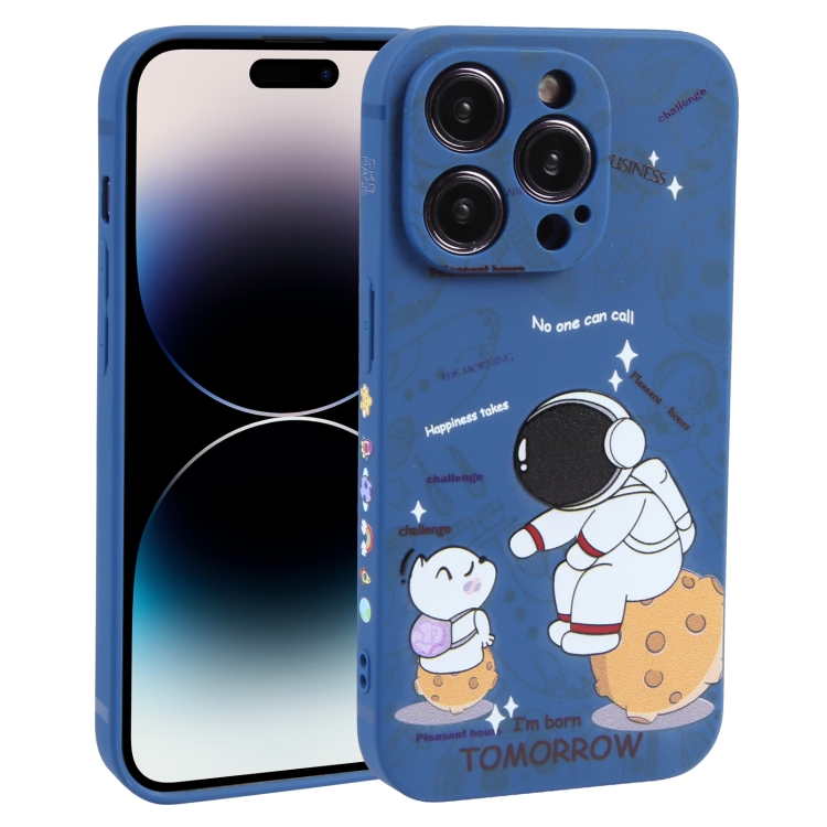 

For iPhone 14 Pro Astronaut Pattern Frosted TPU Phone Case(Blue)