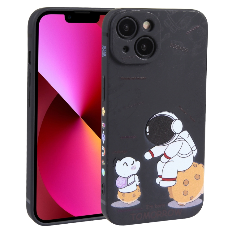 

For iPhone 13 Astronaut Pattern Frosted TPU Phone Case(Black)