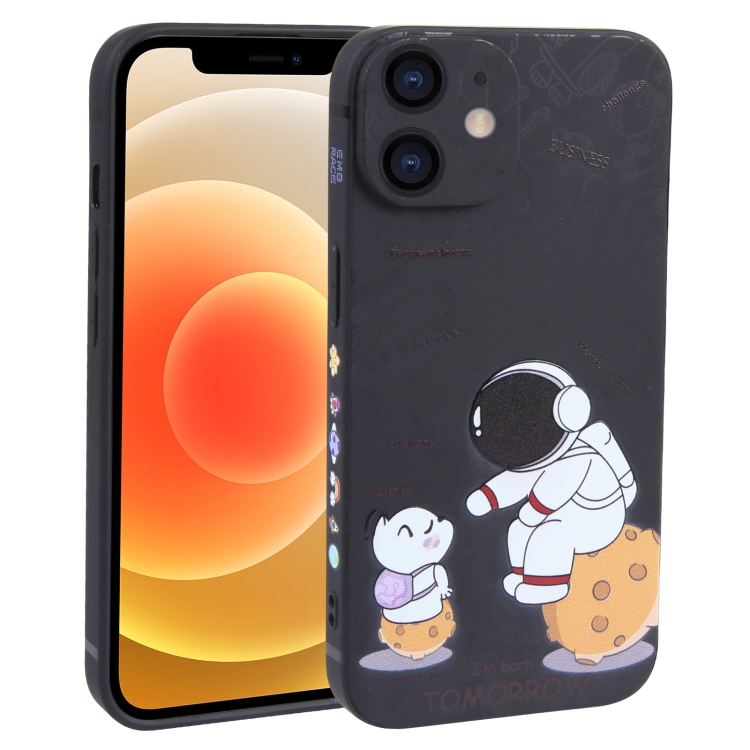 

For iPhone 12 Astronaut Pattern Frosted TPU Phone Case(Black)