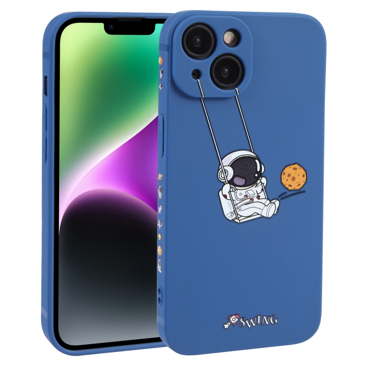 

For iPhone 14 Plus Astronaut Swinging Pattern TPU Phone Case(Blue)