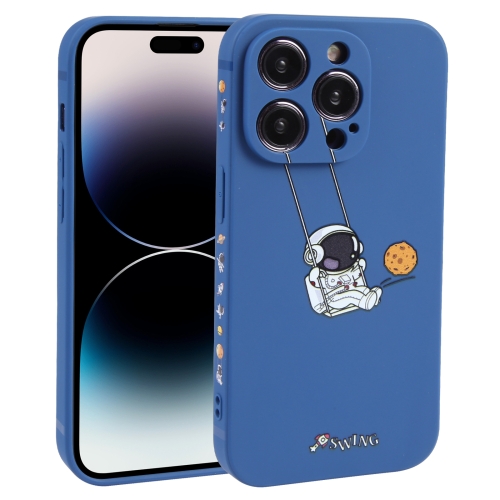 

For iPhone 14 Pro Astronaut Swinging Pattern TPU Phone Case(Blue)