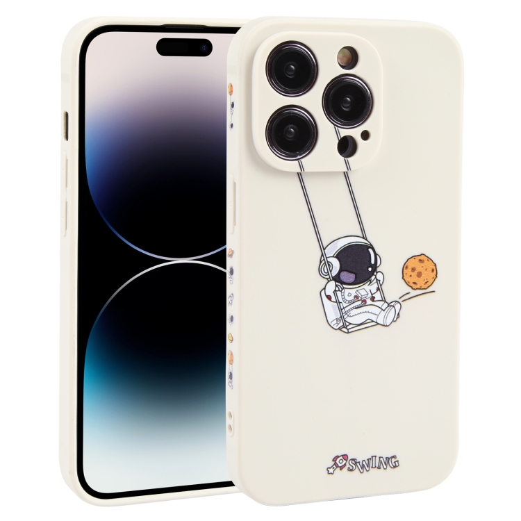 

For iPhone 14 Pro Max Astronaut Swinging Pattern TPU Phone Case(White)