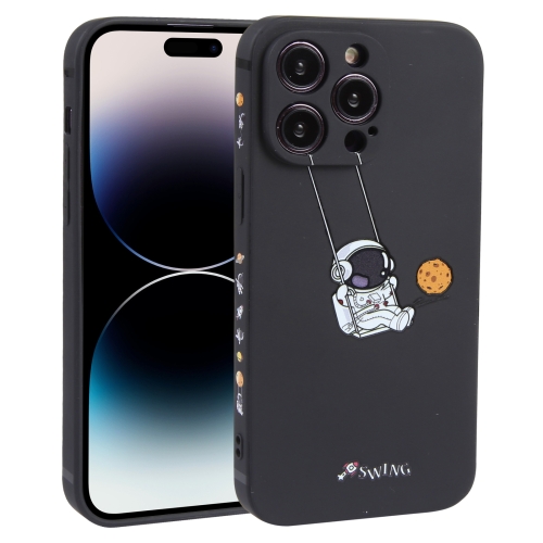 

For iPhone 14 Pro Max Astronaut Swinging Pattern TPU Phone Case(Black)