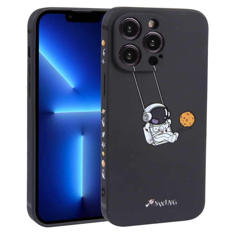 

For iPhone 13 Pro Astronaut Swinging Pattern TPU Phone Case(Black)