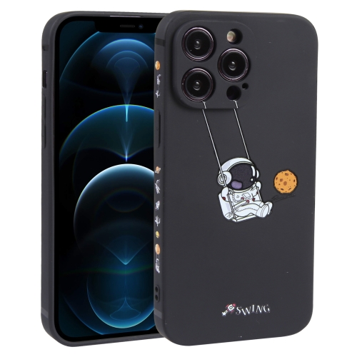 

For iPhone 12 Pro Max Astronaut Swinging Pattern TPU Phone Case(Black)
