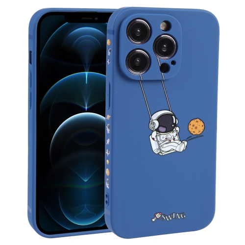 

For iPhone 12 Pro Max Astronaut Swinging Pattern TPU Phone Case(Blue)