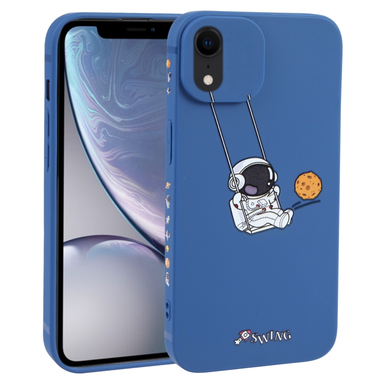 

For iPhone XR Astronaut Swinging Pattern TPU Phone Case(Blue)